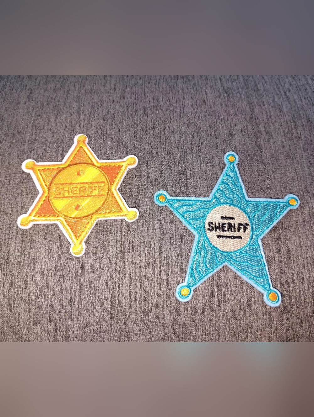 Sheriff Star Patch Duo - Yellow & Teal Embroidered Badges
